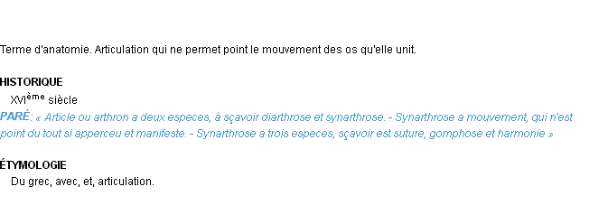 Définition synarthrose Emile Littré