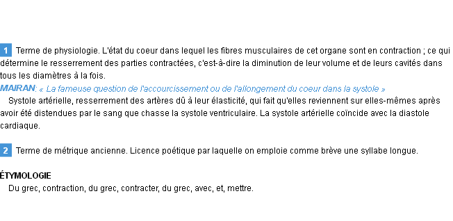 Définition systole Emile Littré