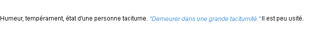 Définition taciturnité ACAD 1932
