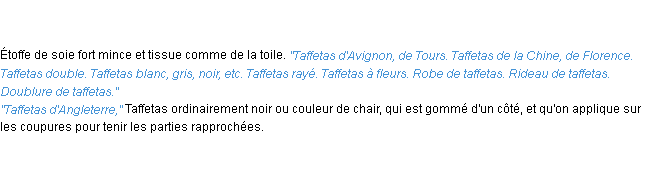 Définition taffetas ACAD 1835