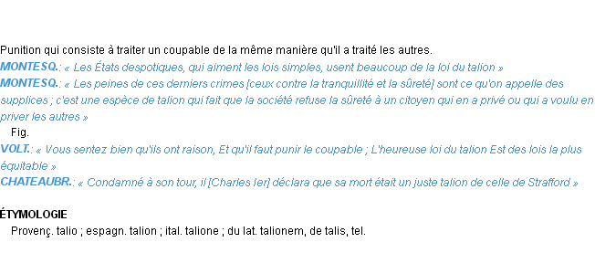 Définition talion Emile Littré