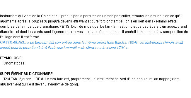 Définition tam-tam Emile Littré