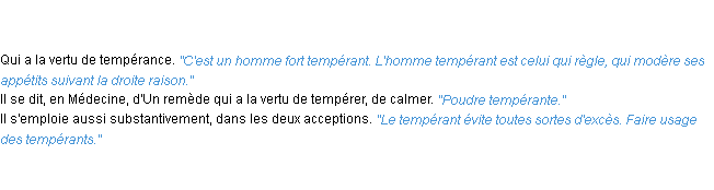 Définition tempérant ACAD 1835