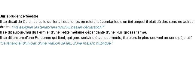 Définition tenancier ACAD 1932