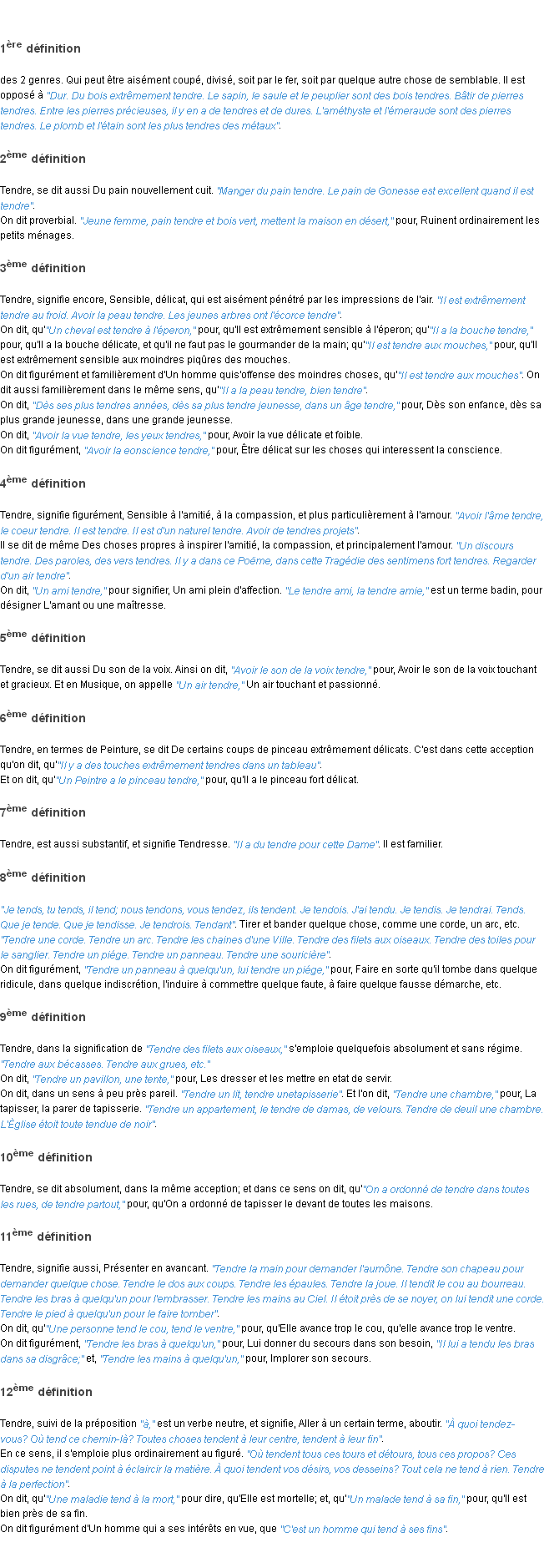 Définition tendre ACAD 1798