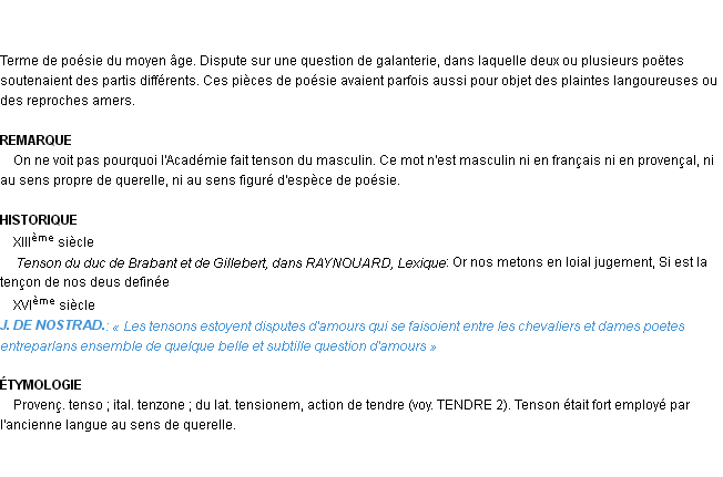 Définition tenson Emile Littré