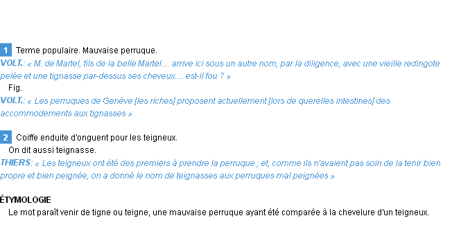 Définition tignasse Emile Littré