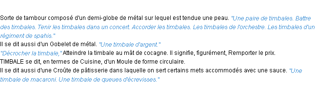 Définition timbale ACAD 1932