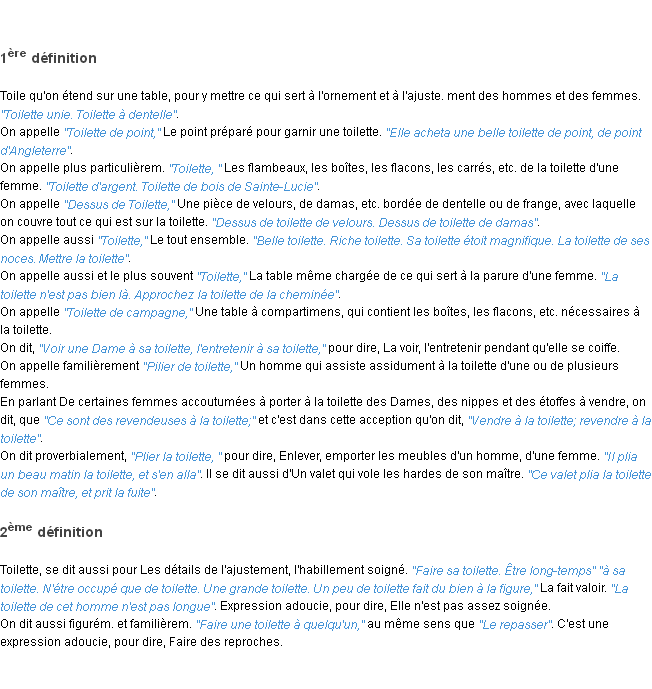 Définition toilette ACAD 1798