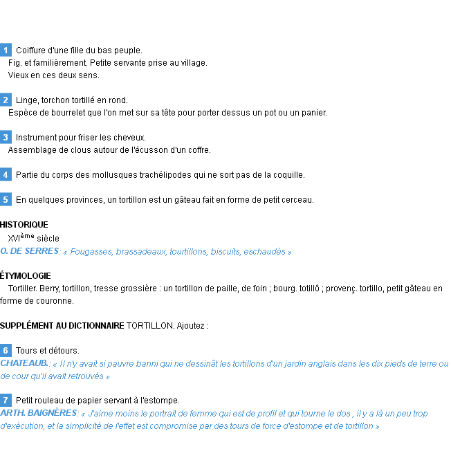 Définition tortillon Emile Littré