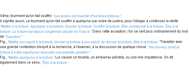 Définition torture ACAD 1835