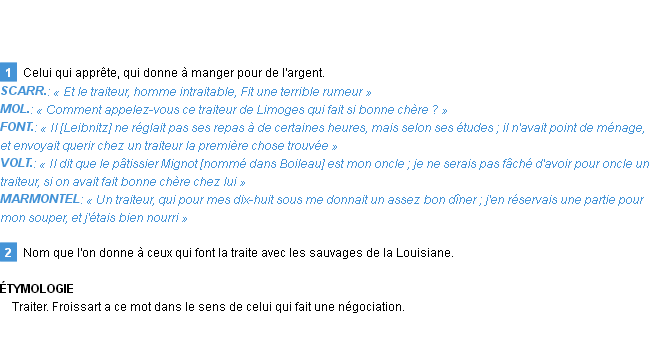 Définition traiteur Emile Littré