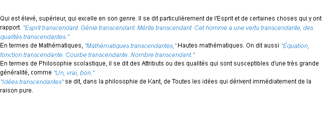 Définition transcendant ACAD 1932