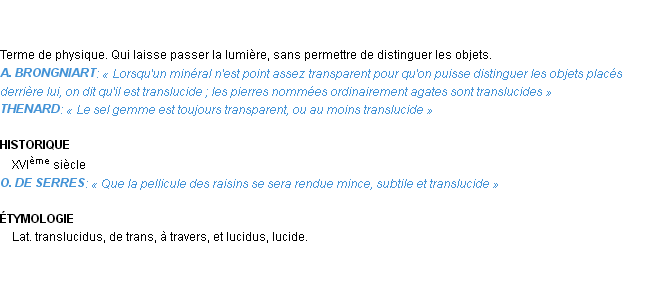 Définition translucide Emile Littré