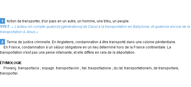 Définition transportation Emile Littré
