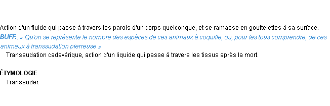 Définition transsudation Emile Littré