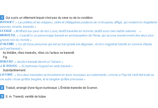 Définition travesti Emile Littré