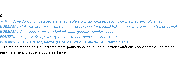 Définition tremblotant Emile Littré