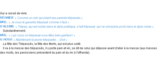 Définition trépassé Emile Littré