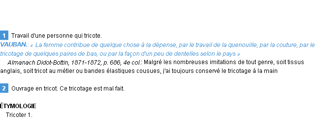 Définition tricotage Emile Littré