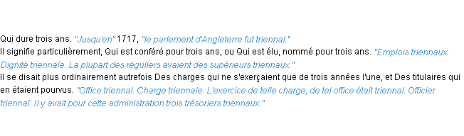 Définition triennal ACAD 1835