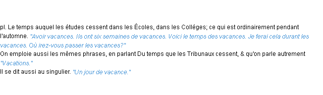 Définition vacances ACAD 1762