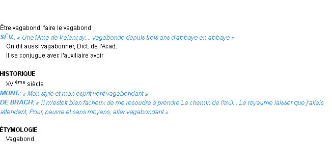 Définition vagabonder Emile Littré