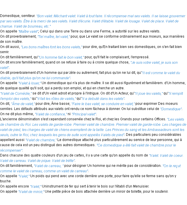 Définition valet ACAD 1798