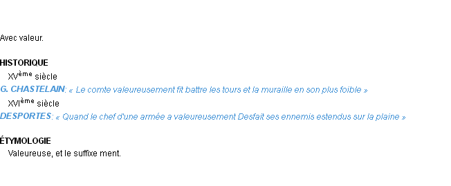 Définition valeureusement Emile Littré