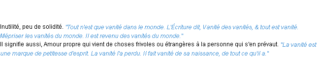 Définition vanité ACAD 1762