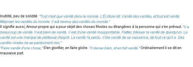 Définition vanité ACAD 1835
