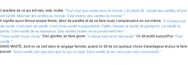 Définition vanité ACAD 1932