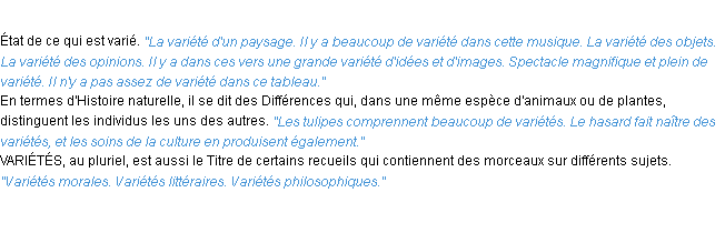 Définition variété ACAD 1932