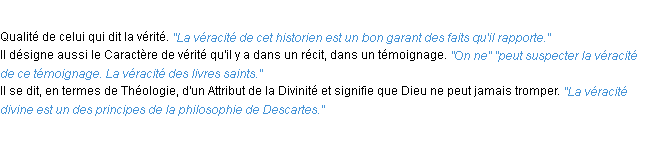 Définition véracité ACAD 1932