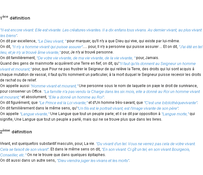 Définition vivant ACAD 1798