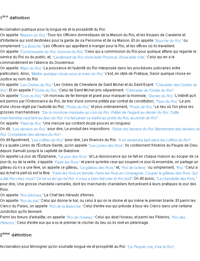 Définition vive le roi ACAD 1798