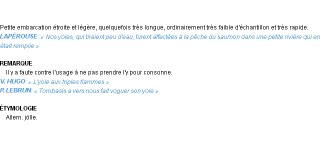 Définition yole Emile Littré